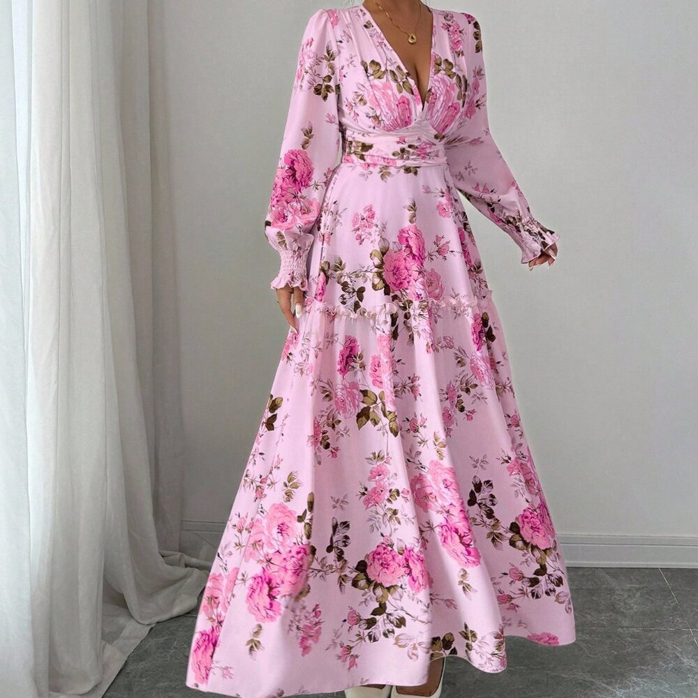 Pink Boho Chic Women's Ditsy Floral Midi Dress - Picture 5 of 7